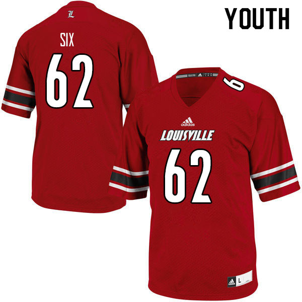 Youth #62 Clayton Six Louisville Cardinals College Football Jerseys Sale-Red
